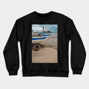 Crab fishing boat on Cromer beach, Norfolk Crewneck Sweatshirt